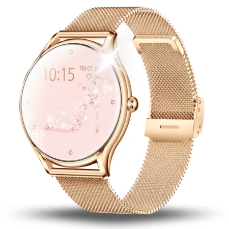 Smartwatch Zegarek Damski Angelo AQS36 złoty Powiadomienia Rozmowy Menu PL 4 Paski